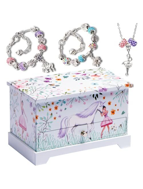 Abi + Olie Ballerina Unicorn Jewelry Box for Girls & Little Girls Jewelry Box - Kids Jewelry Box and Girls Music Box - Musical Girls Jewelry Box Organizer - Unicorns Gift