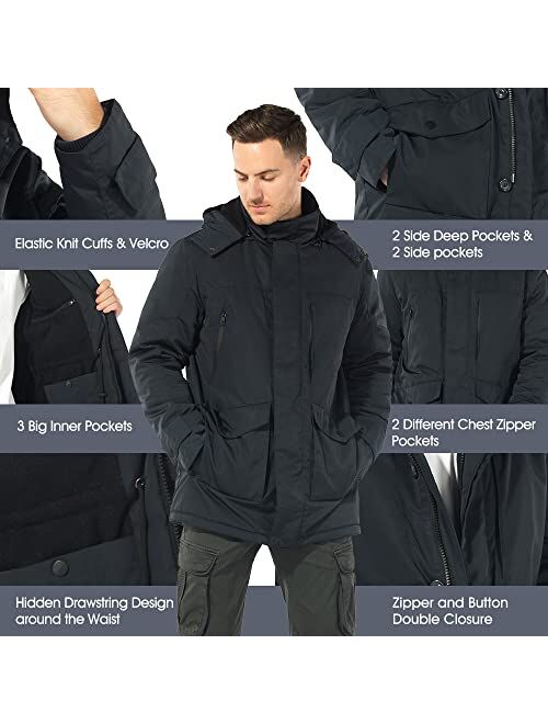 Tiaozhanzhe Mens Winter Puffer Coats Warm Thickened Heavyweight Parka Insulated Hooded jacket Padded Outwear with Detachable Hood