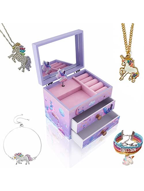 Abi + Olie Ballerina Unicorn Jewelry Box for Girls & Little Girls Jewelry Box - Kids