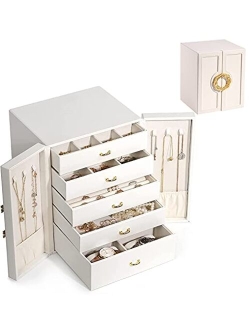 LeforZ Jewelry Box Jewelry Organizer for Women Girls,5-Layer Jewelry Display Storage Case for Earring Necklace Bracelets Rings Watches Jewelry Holder(Tiffany Blue)