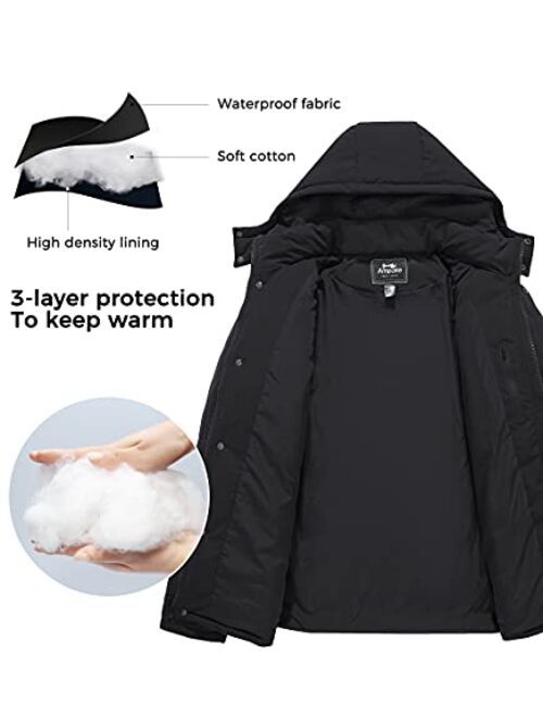 Ampake Men's Winter Warm Parka Coat Thicken Padded Puffer Jacket with Removable Hood