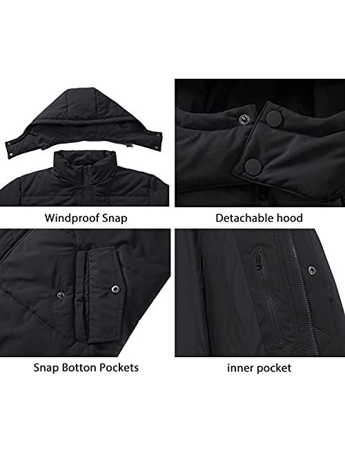 Ampake Men's Winter Warm Parka Coat Thicken Padded Puffer Jacket with Removable Hood