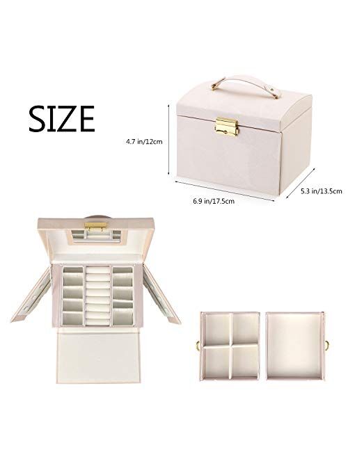 Goldwheat Jewelry Box, Jewelry Organizer Box for Girls Women, 3 Layer Portable Travel Jewelry Storage Case with Lock for Necklace, Earrings, Rings, Bracelets