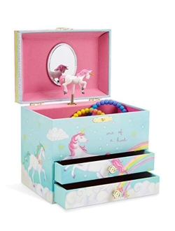 Jewelkeeper Musical Jewelry Box with 2 Pullout Drawers, Glitter Rainbow and Stars Unicorn Design, Beautiful Dreamer Tune