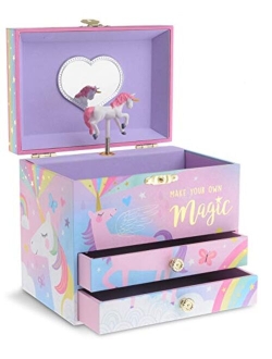 Jewelkeeper Musical Jewelry Box with 2 Pullout Drawers, Glitter Rainbow and Stars Unicorn Design, Beautiful Dreamer Tune