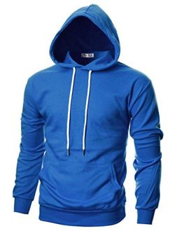 Ohoo Mens Slim Fit Long Sleeve Lightweight Pullover Basic Hoodie With Kangaroo Pocket (XS~3X-Large)