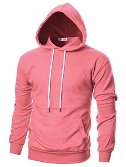 Ohoo Mens Slim Fit Long Sleeve Lightweight Pullover Basic Hoodie With Kangaroo Pocket (XS~3X-Large)