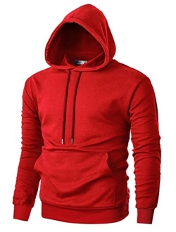 Ohoo Mens Slim Fit Long Sleeve Lightweight Pullover Basic Hoodie With Kangaroo Pocket (XS~3X-Large)