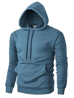 Ohoo Mens Slim Fit Long Sleeve Lightweight Pullover Basic Hoodie With Kangaroo Pocket (XS~3X-Large)