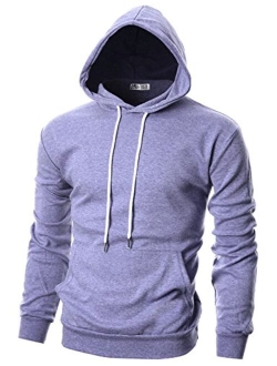 Ohoo Mens Slim Fit Long Sleeve Lightweight Pullover Basic Hoodie With Kangaroo Pocket (XS~3X-Large)