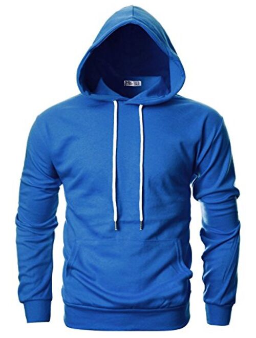 Ohoo Mens Slim Fit Long Sleeve Lightweight Pullover Basic Hoodie With Kangaroo Pocket (XS~3X-Large)