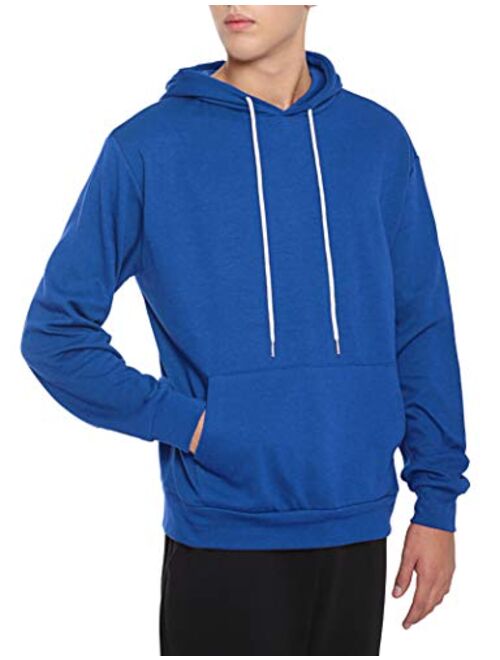 Ohoo Mens Slim Fit Long Sleeve Lightweight Pullover Basic Hoodie With Kangaroo Pocket (XS~3X-Large)