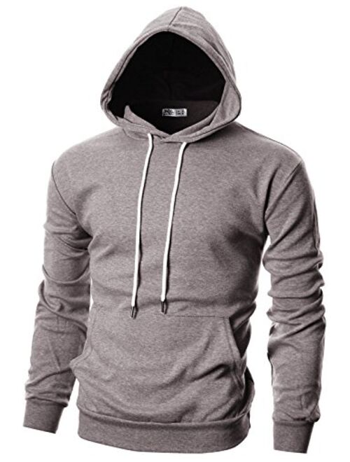 Ohoo Mens Slim Fit Long Sleeve Lightweight Pullover Basic Hoodie With Kangaroo Pocket (XS~3X-Large)