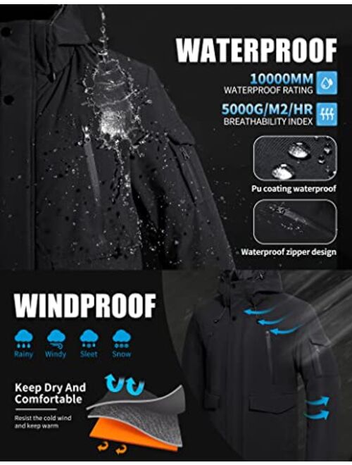 Pioneer Camp Men's Winter Coat Waterproof Fleece Lined Warm Winter Jacket with 9 Pockets Insulated Windproof Hooded Parka