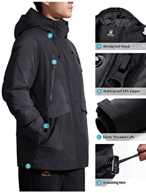 Pioneer Camp Men's Winter Coat Waterproof Fleece Lined Warm Winter Jacket with 9 Pockets Insulated Windproof Hooded Parka