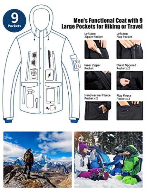 Pioneer Camp Men's Winter Coat Waterproof Fleece Lined Warm Winter Jacket with 9 Pockets Insulated Windproof Hooded Parka