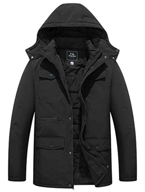 Ampake Men's Winter Thicken Padded Coat Warm Parka Jacket With Removable Hood