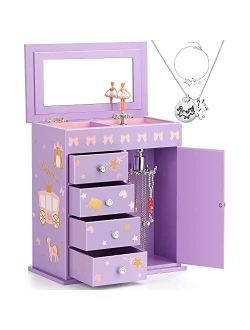 efubaby Upgrade Jewelry Box for Girls 5-Layer with Swing Door Spinning Ballerina Unicorn &Castle Design Unicorn Jewelry Set Included Kids Jewelry Box for Little Girls Bir