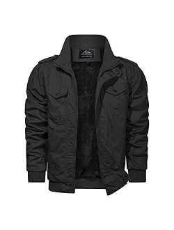 HJWWIN Men's Winter Military Jacket Fleece Lining Warm Coat Zip Up Army Cargo Work Bomber Jacket with Pockets