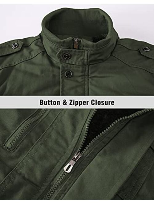 HJWWIN Men's Winter Military Jacket Fleece Lining Warm Coat Zip Up Army Cargo Work Bomber Jacket with Pockets