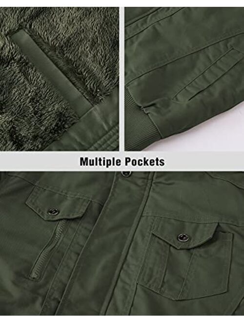 HJWWIN Men's Winter Military Jacket Fleece Lining Warm Coat Zip Up Army Cargo Work Bomber Jacket with Pockets