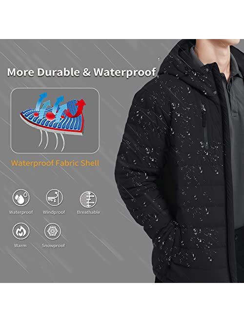 Bakery Men's Down Jacket Hooded Packable Down Puffer Jacket Lightweight Water-Resistant Insulated Down Jacket