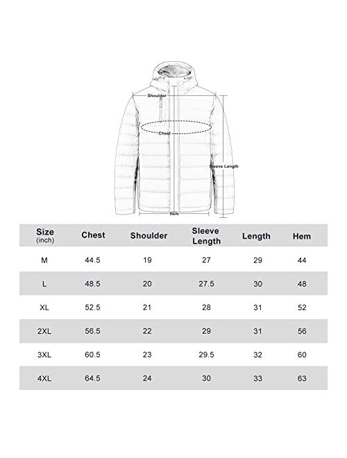 Bakery Men's Down Jacket Hooded Packable Down Puffer Jacket Lightweight Water-Resistant Insulated Down Jacket