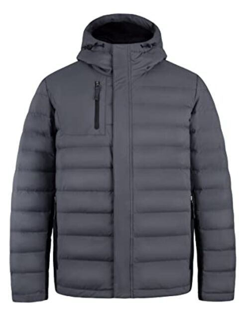 Bakery Men's Down Jacket Hooded Packable Down Puffer Jacket Lightweight Water-Resistant Insulated Down Jacket