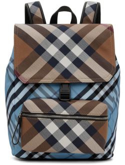 Kids Blue & Beige Check Backpack