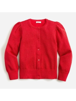 Girls' sparkle puff-sleeve cardigan sweater