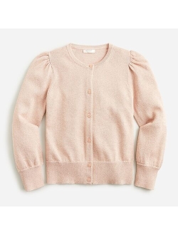 Girls' sparkle puff-sleeve cardigan sweater