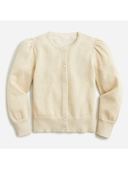 Girls' sparkle puff-sleeve cardigan sweater