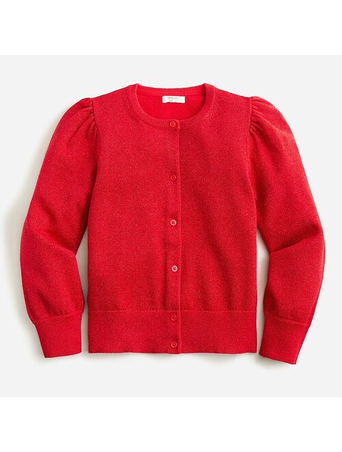 J.Crew Girls' sparkle puff-sleeve cardigan sweater