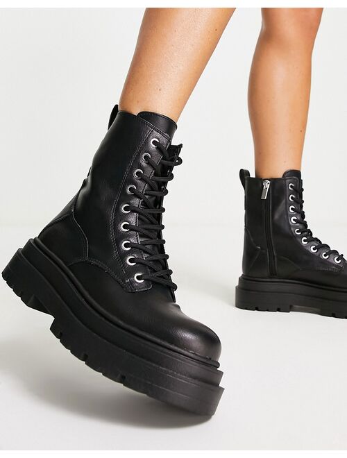 Pull&Bear lace up ankle boots in black