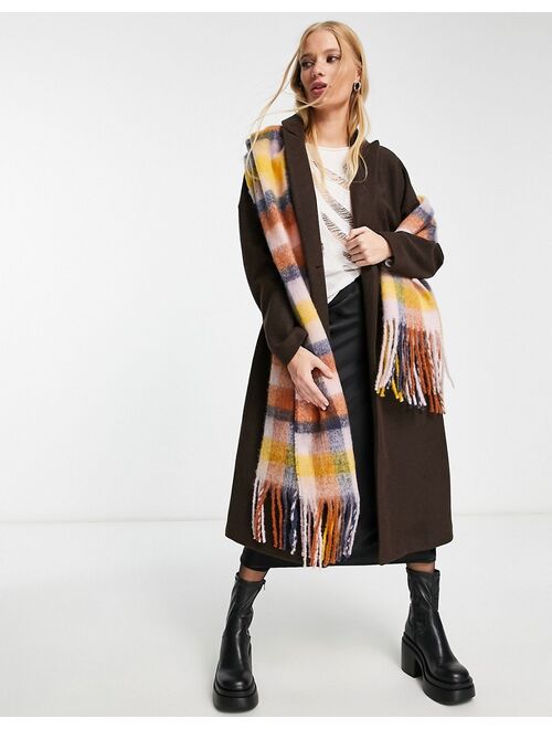 Only oversized soft tassel scarf in tonal check