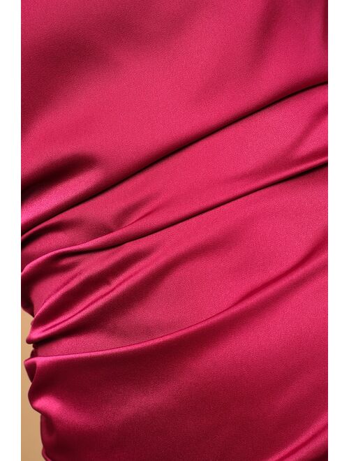 Lulus Happy Hour Chic Magenta Satin Ruched One-Shoulder Mini Dress