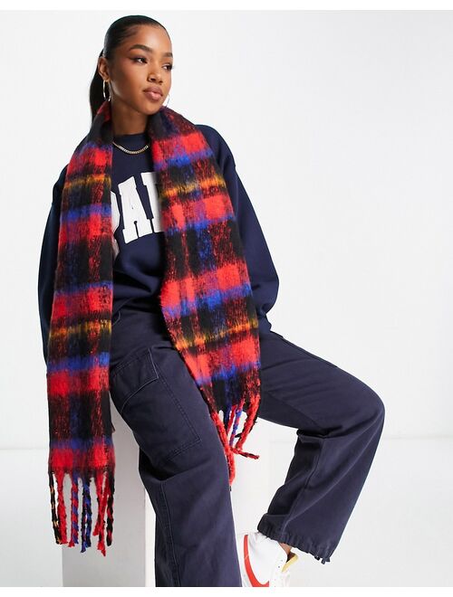 Monki knit scarf in tartan red plaid