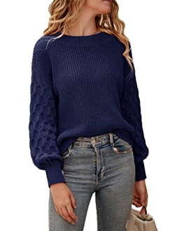 Women's 2022 Winter Pullover Sweater Casual Long Sleeve Crewneck Loose Chunky Knit Jumper Tops Blouse