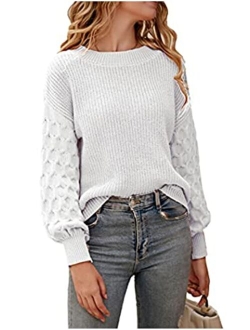 Women's 2022 Winter Pullover Sweater Casual Long Sleeve Crewneck Loose Chunky Knit Jumper Tops Blouse