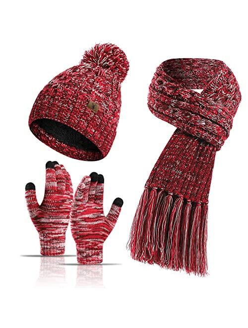 Honnesserry Winter Warm Beanie Hat Scarf and Touchscreen Gloves Set for Womens Skull Caps Neck Scarves with Fleece Lined for Men