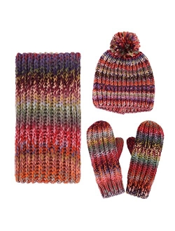 ANDORRA 3 in 1 Women Soft Warm Thick Cable Knitted Hat Scarf & Gloves Winter Set