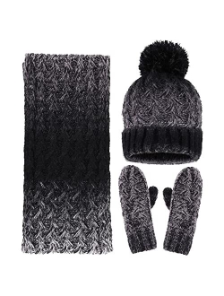 ANDORRA 3 in 1 Women Soft Warm Thick Cable Knitted Hat Scarf & Gloves Winter Set