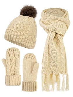 ANDORRA 3 in 1 Women Soft Warm Thick Cable Knitted Hat Scarf & Gloves Winter Set