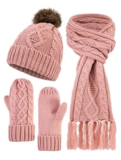 ANDORRA 3 in 1 Women Soft Warm Thick Cable Knitted Hat Scarf & Gloves Winter Set