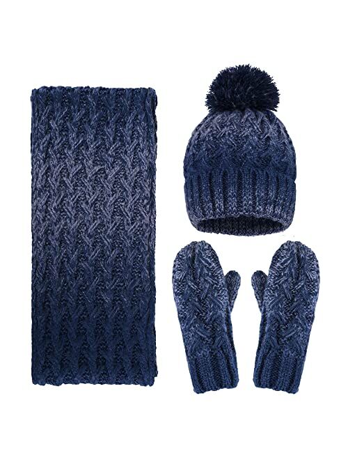 ANDORRA 3 in 1 Women Soft Warm Thick Cable Knitted Hat Scarf & Gloves Winter Set