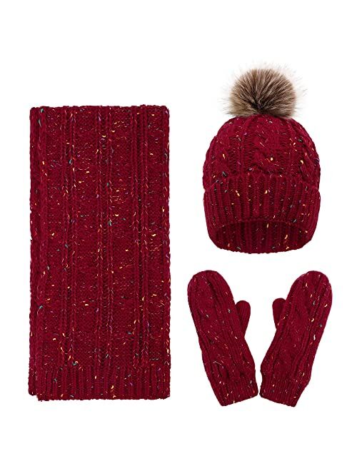 ANDORRA 3 in 1 Women Soft Warm Thick Cable Knitted Hat Scarf & Gloves Winter Set