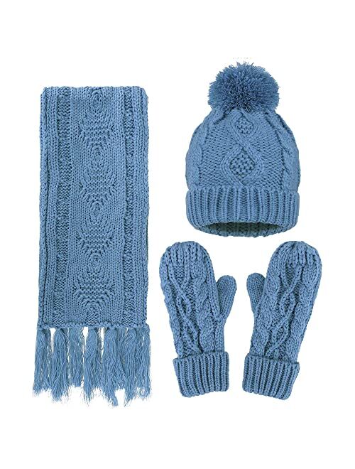 ANDORRA 3 in 1 Women Soft Warm Thick Cable Knitted Hat Scarf & Gloves Winter Set