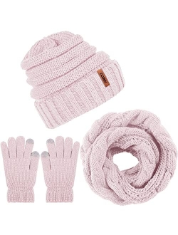 Aneco Winter Warm Knitted Scarf Beanie Hat and Gloves Set Men & Women's Soft Stretch Hat Scarf and Mitten Set