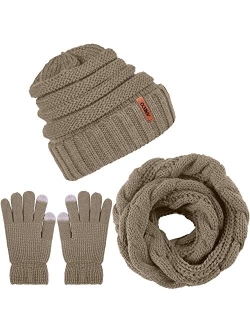 Aneco Winter Warm Knitted Scarf Beanie Hat and Gloves Set Men & Women's Soft Stretch Hat Scarf and Mitten Set