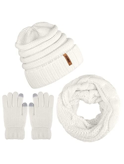 Aneco Winter Warm Knitted Scarf Beanie Hat and Gloves Set Men & Women's Soft Stretch Hat Scarf and Mitten Set